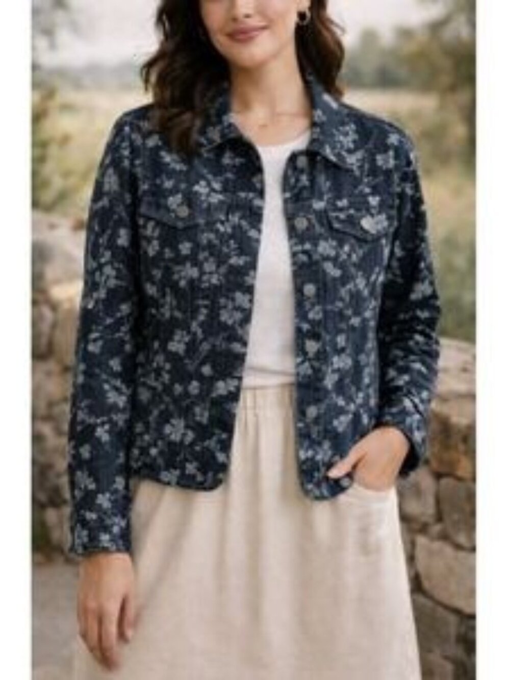 Croft & Barrow Floral Stretch Denim Jacket Women’s M